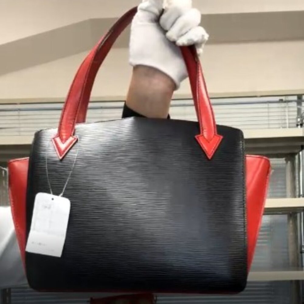 LOUIS VUITTON Black and Red Epi Varenne Handbag